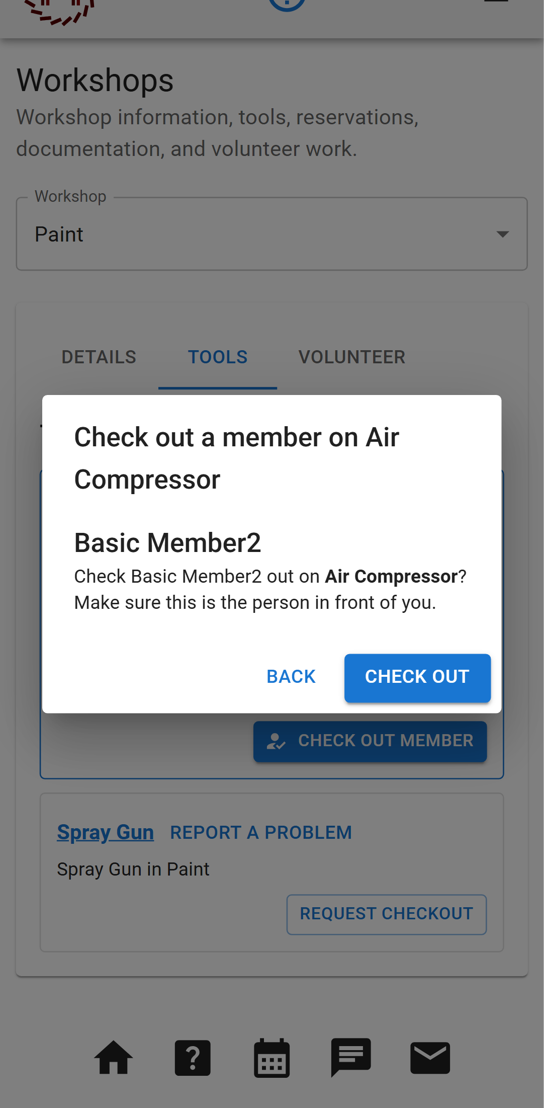 Confirmation screen before checking a member out
