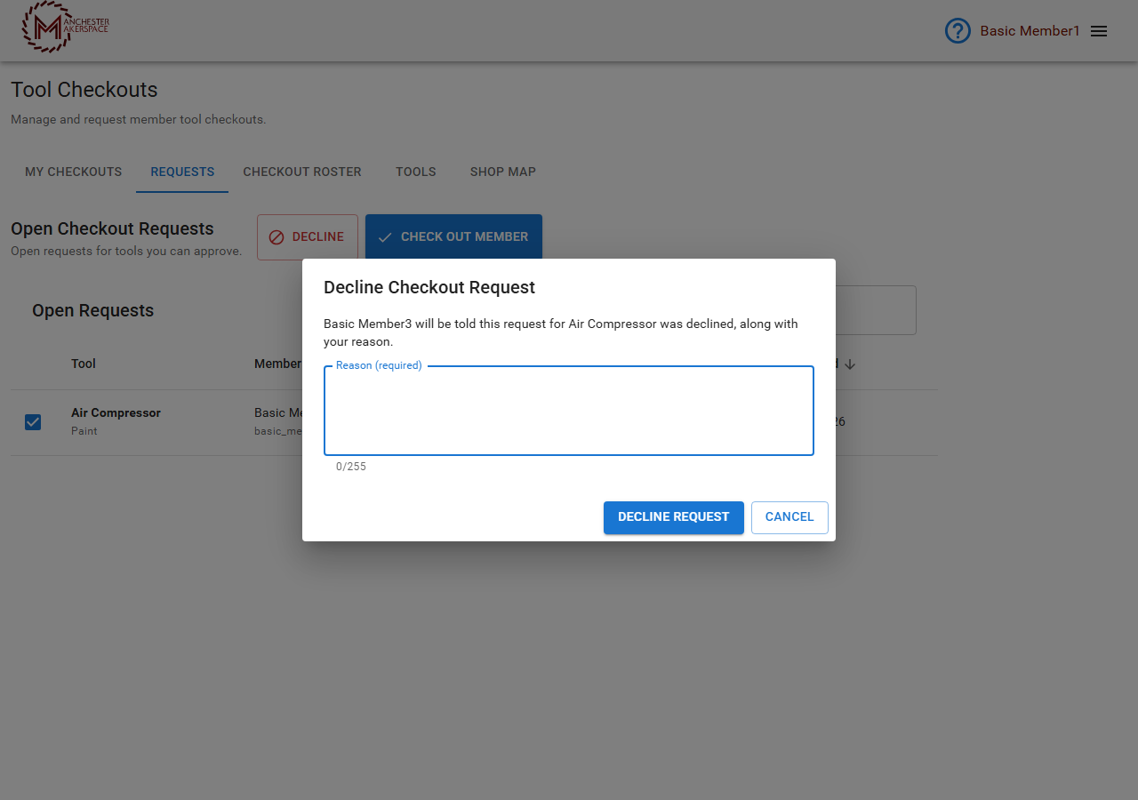 The Decline Checkout Request box