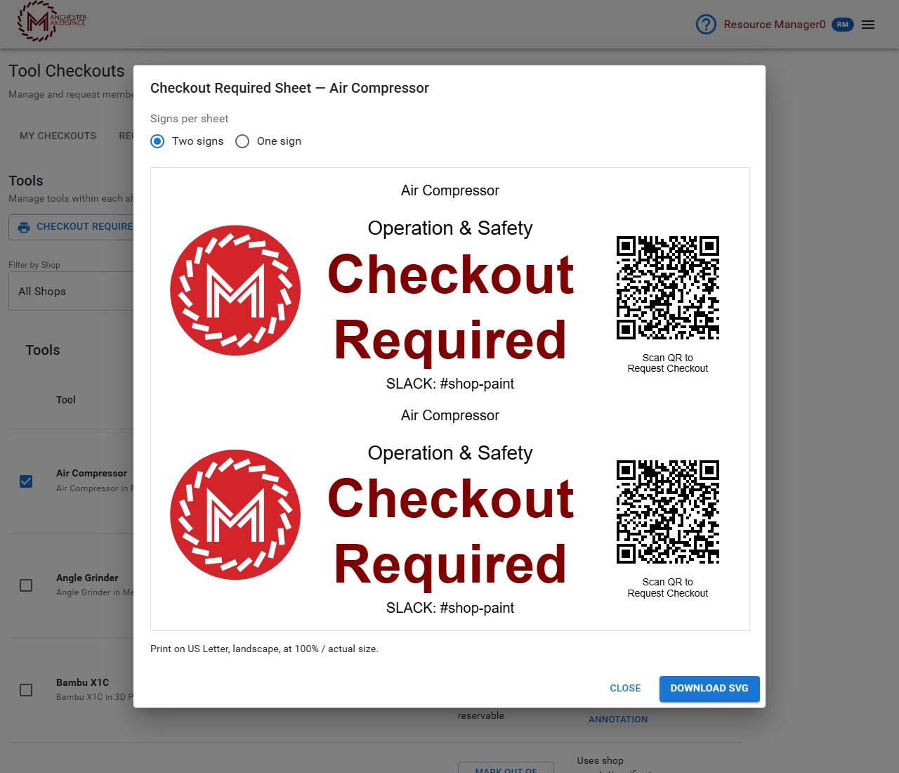 Checkout Required Sheet preview