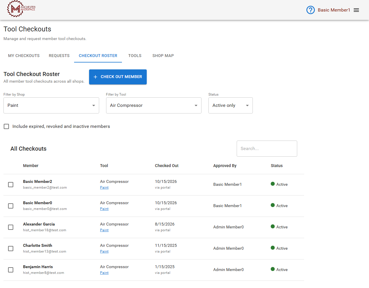 Checkout Roster filters
