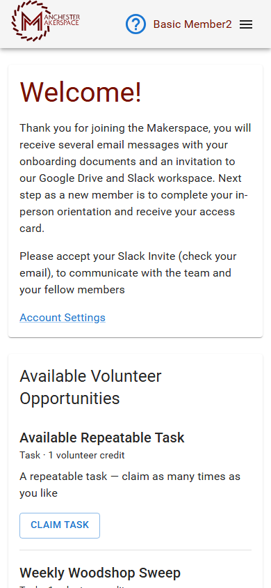 The welcome message