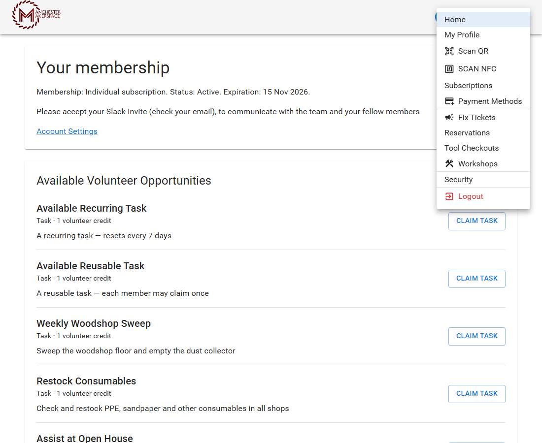 The member menu