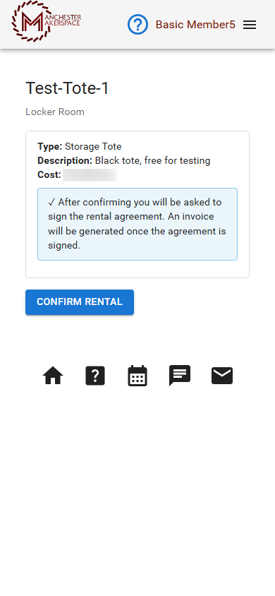 Confirm Rental after signing in