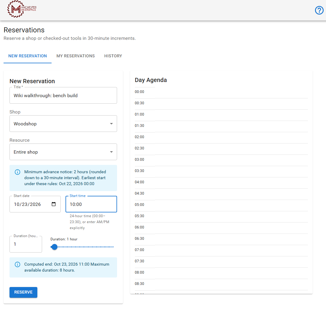 The New Reservation form